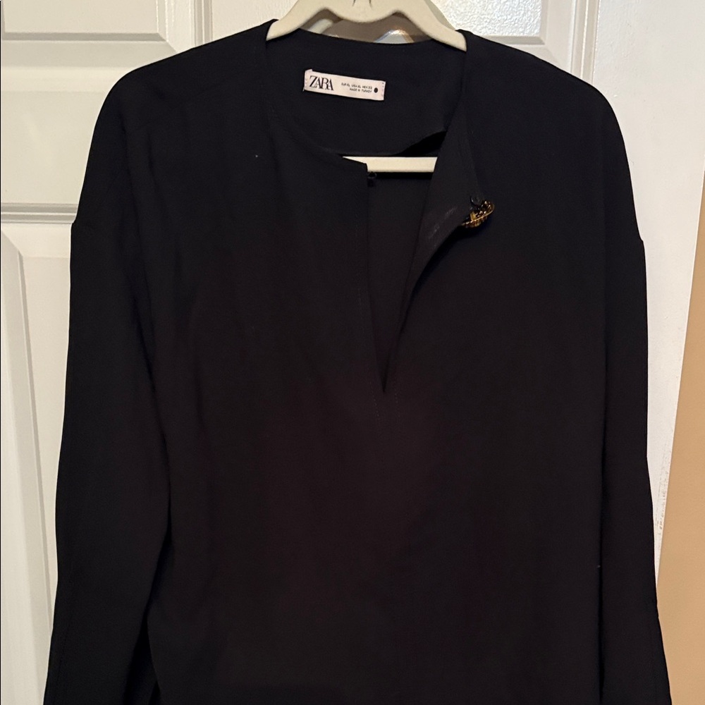 Zara Elegant Black Top with Gold Accent